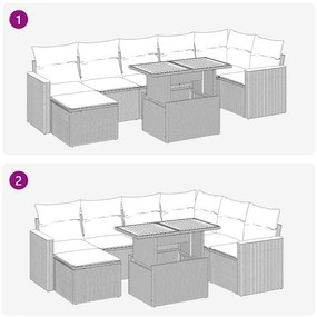 8 pcs conjunto sofás jardim almofadões vime PE/acácia cinzento