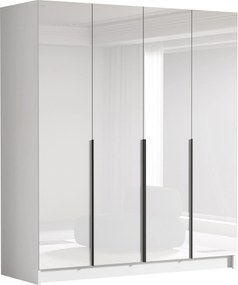 Roupeiro Atlanta 176, Branco, Branco brilhante, Preto, 215x200x58cm, 164.5 kg, Portas para roupeiro: Com dobradiças