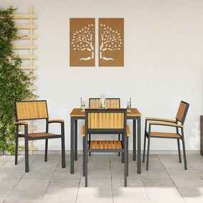 Conjunto de Jantar de Jardim 5 Peças em Madeira Sólida de Acácia e Met