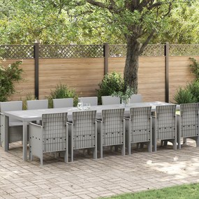 Conjunto de Jantar de Jardim com 13 Peças com Almofadas Cinza-Claro Poli Rattan