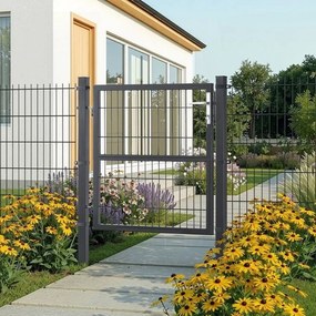 Portão de jardim com fechadura, 106 x 100 cm, em aço galvanizado cinzento