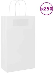 vidaXL Sacos de papel 250 unid com alças branco 21x11x36 cm