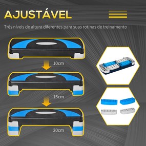 Step para Exercício Aeróbico Plataforma Step com Altura Ajustável em 3 Níveis com Carga Máxima 150kg para Exercício em Academia Casa 80x31x10-20cm Azu