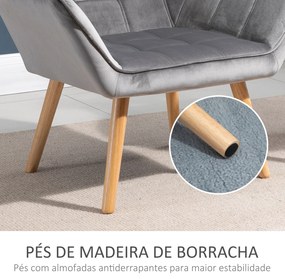 Poltrona Moderna Poltrona de Leitura Estofada em Veludo com Assento Amplo Pés em Madeira  67x61,5x71 cm Cinza