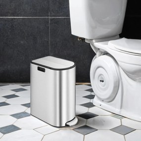 Caixote de lixo com 2 compartimentos 49 x 29 x 64 cm prateado