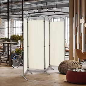 Biombo Separador de Espaços Dobrável de 4 Painéis, 221 x 51 x 188 cm, Estrutura Metálica Resistente, Branco