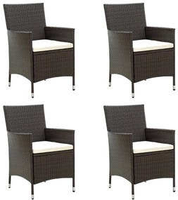 vidaXL Cadeiras de jardim 4 pcs com almofadões vime PE castanho