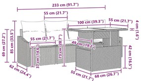 Conjunto de Sofá de Jardim de 5 Peças com Almofadas Cinzas em Rattan S