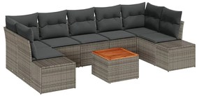 Conjunto de Sofá de Jardim com 8 Peças e Almofadas Cinzas em Rattan Po