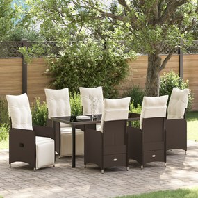 vidaXL Conjunto de Jantar de Jardim de 7 Peças com Almofadas Castanhas de Rattan PE