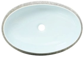 Lavatório de bancada oval 59x40x15 cm cerâmica cinza e azul