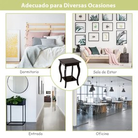 Conjunto de 2 mesas de cabeceira de 2 camadas com pernas curvas para quarto, sala de estar e sala de estar 40 x 40 x 60 cm castanho