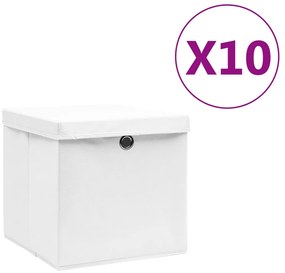Caixas de arrumação com tampas 10 pcs 28x28x28 cm branco