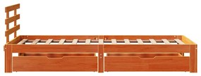 Estrutura de cama c/ gavetas 90x200cm pinho maciço castanho-mel