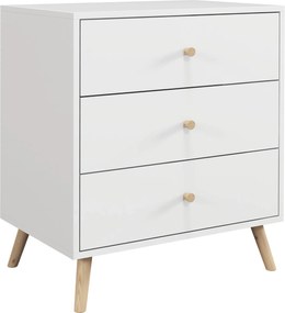 HOMCOM Cómoda para Quarto 3 Gavetas Design Escandinavo Móvel de Arrumação Quarto Branco Puxador Pés Afilados Madeira Maciça de Pinho | Aosom Portugal