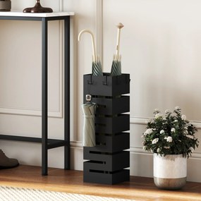 Suporte para Guarda-Chuvas, 15,5 x 15,5 x 49 cm, Recipiente de Recolha Amovível, Preto