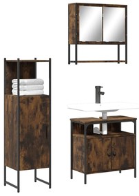 vidaXL 3 pcs conjunto de móveis WC madeira processada carvalho fumado