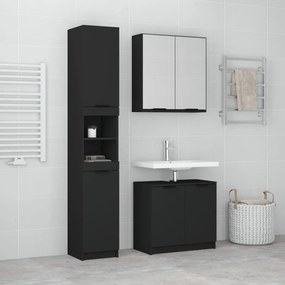 vidaXL Conj. de armários casa de banho 3pcs madeira processada preto