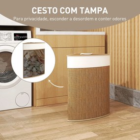 Cesto para Roupa Suja de Bambu de 55L com Tampa e Asa Saco Extraível e Lavável para Casa de Banho Quarto, 35x35x60 cm Castanho