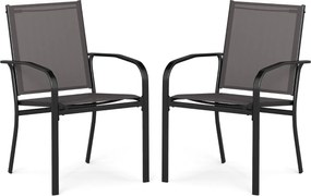 Conjunto de 2 cadeiras empilháveis para exterior com encosto alto, assento largo e braços para exterior 61 x 57,5 x 89 cm cinzento