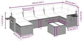 8 pcs conjunto sofás de jardim c/ almofadões vime PE castanho