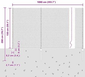 Cerca de Cadeia com 10 Postes U Verde 1.5x10 m Aço