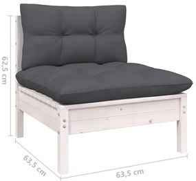 6 pcs conj. lounge de jardim c/ almofadões pinho maciço branco