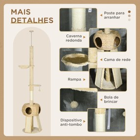 PawHut Arranhador para Gatos do Chão ao Teto de 225-255 cm Torre para