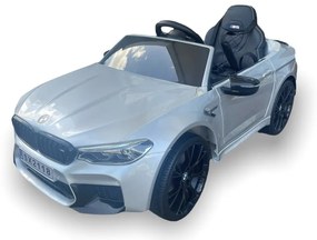 BMW M5, 12 volts, Carro eletrico infantil módulo de música, assento de couro, pneus de borracha Cinzento