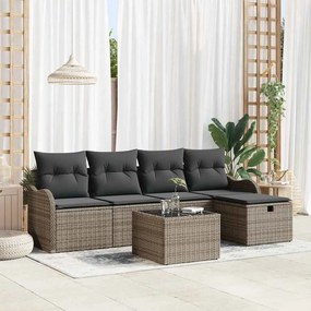 Conjunto de Sofá de Jardim vidaXL de 6 Peças com Almofadas Cinza Rattan Sintético