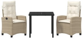 Conjunto de Jantar de Jardim de 3 Peças da com Almofadas - Rattan Poli