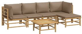 6 pcs conj. lounge jardim bambu almofadões cinzento-acastanhado