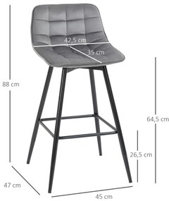 Conjunto de 2 Bancos de Bar com Encosto e Apoio para os Pés Bancos Altos Acolchoados de Estilo Nórdico 45x47x88 cm Cinza