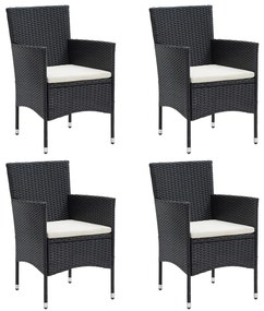 5 pcs conjunto de jantar p/ jardim c/ almofadões preto