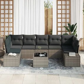 Conjunto de Sofá de Jardim 8 Peças Cinza em Rattan Sintético com Almof