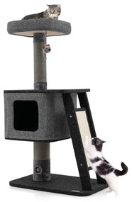 Arranhador para gatos de 3 níveis com rampa para arranhar e postes Centro de atividades para gatos multinível cinzento