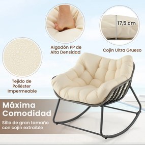 Cadeira de baloiço de rattan para exterior, cadeira de vime em PE com almofada grossa e removível, para sala de estar, varanda e jardim, Cinza misto e