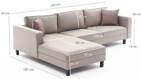 Sofá de Canto Kale – Creme – 258x83x181 cm