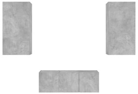 4 pcs móveis parede p/ TV c/ LEDs deriv. madeira cinza cimento