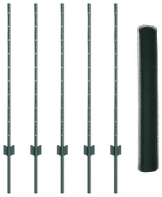 Postes de Cerca vidaXL 5 pcs Canal U Verde 100 cm Aço
