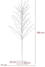 Árvore de Natal de bétula iluminada com 168 luzes LED brancas quentes e base metálica para interior e exterior, 180 cm