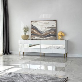 Móvel TV Leon – Branco e Dourado – 180x59x35 cm
