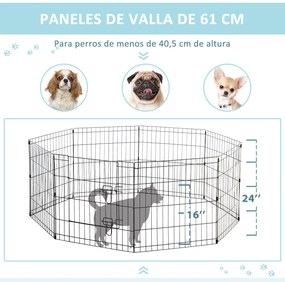 PawHut Parque para Cães 8 Painéis 61x61cm Dobráveis Gaiola Metálica para Animais de Estimação com Porta e Dupla Fechadura para Jardim Pátio Exterior Preto