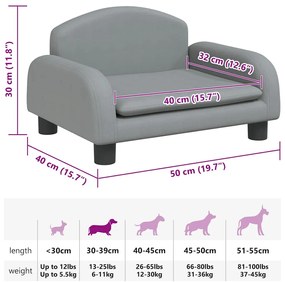 Cama para cães 50x40x30 cm tecido cinzento-claro