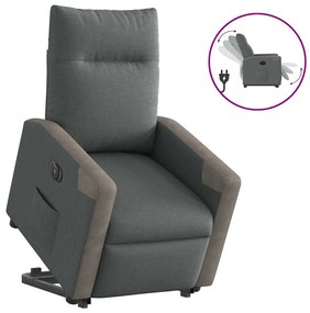 vidaXL Poltrona reclinável elevatória elétrica tecido cinzento-escuro