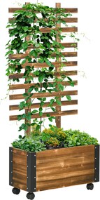 Floreira Exterior de Madeira Floreira com Treliça para Plantas Trepadeiras Tecido não Tecido Rodas 65x31x147 cm Madeira