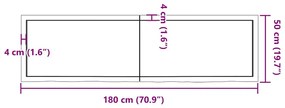 Prateleira de parede 180x50x(2-4)cm carvalho maciço não tratado