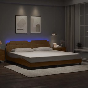 vidaXL Estrutura cama c/ luzes LED 200x200 cm couro artif. cappuccino