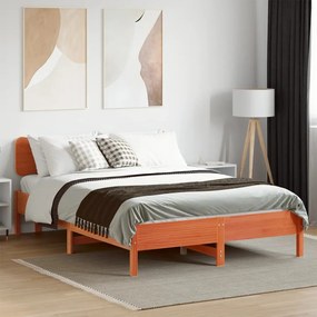 Cama sem colchão 150x200 cm madeira pinho maciça castanho-mel