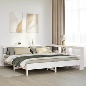 vidaXL Cama com estante sem colchão 180x200 cm pinho maciço branco